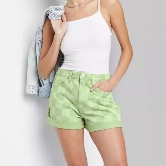 Women’s shorts Wild Fable Highest Rise Green Checkered Mom Shorts size 4 - Picture 2 of 10